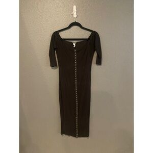 Fashion Nova Black Midi Dress with Button Detail